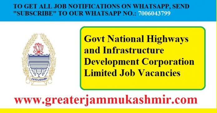 Govt National Highways and Infrastructure Development Corporation Limited Job Vacancies