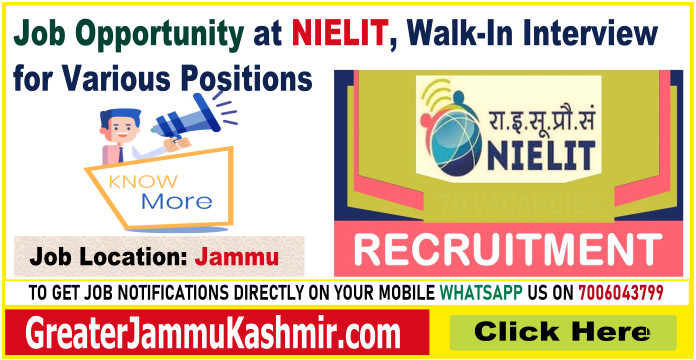 Job Opportunity at NIELIT, Walk-In Interview for Various Positions