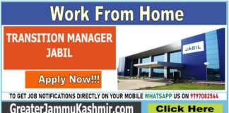 TRANSITION MANAGER JOB IN INDIA – WORK FROM HOME | JABIL