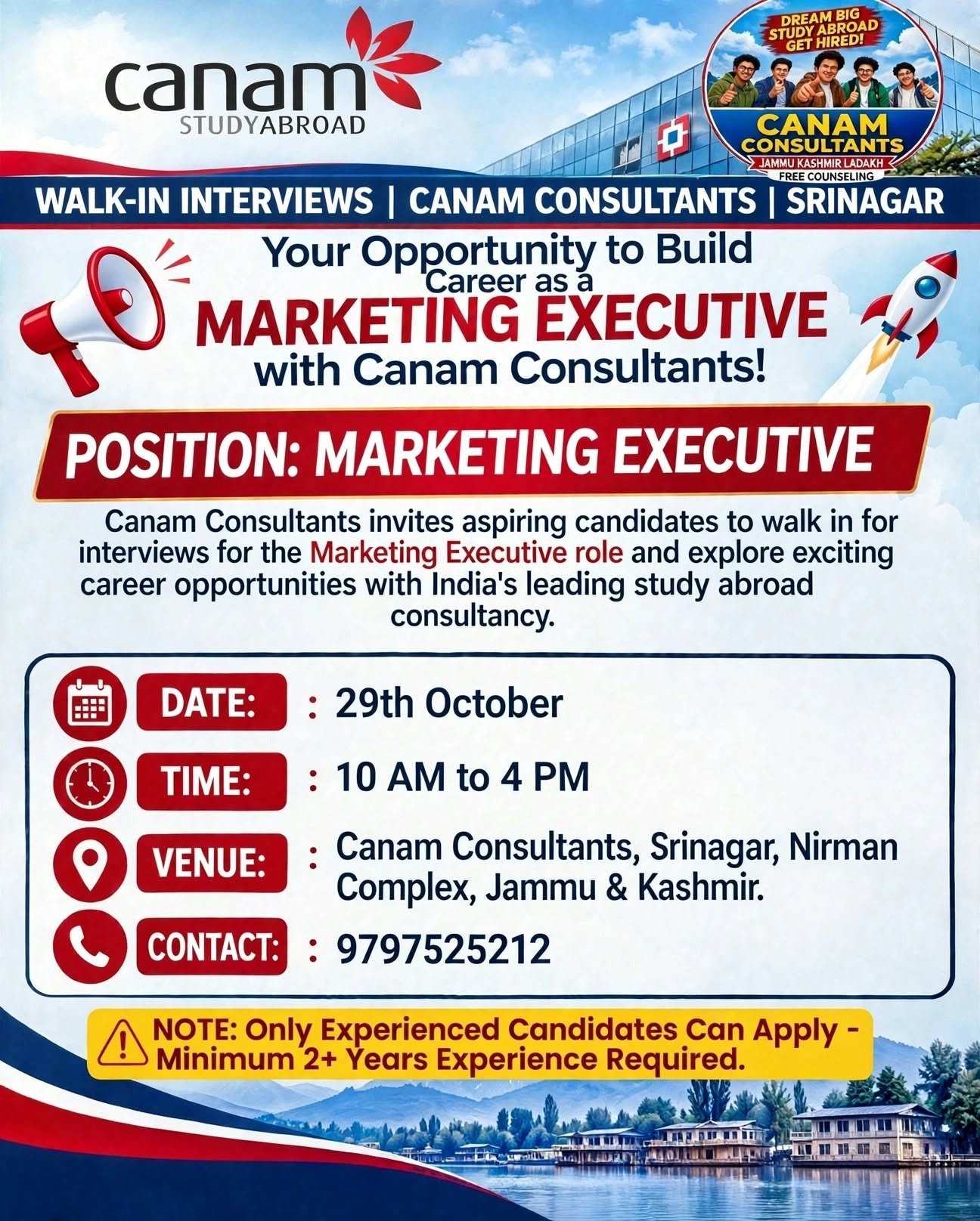 Canam Consultants- Marketing Executive Walk-in Interview in Srinagar